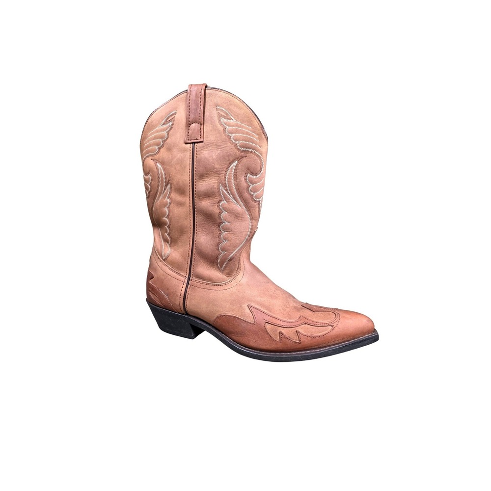 Mens Masterson Tan Leather Western Cowboy Boots Pointed Toe Embroidered Brown